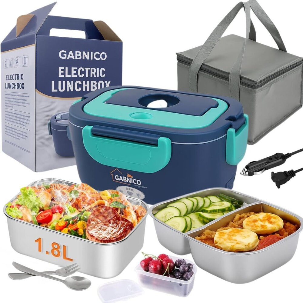 1.8L Electric Heating Lunch Box Portable for Car Office Food Warmer Container